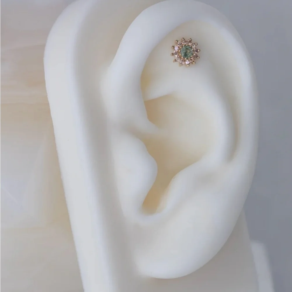 2 BVLA The Rose with Moss Agate and Champagne Sapphire Threadless Ends - Picture 4 of 4